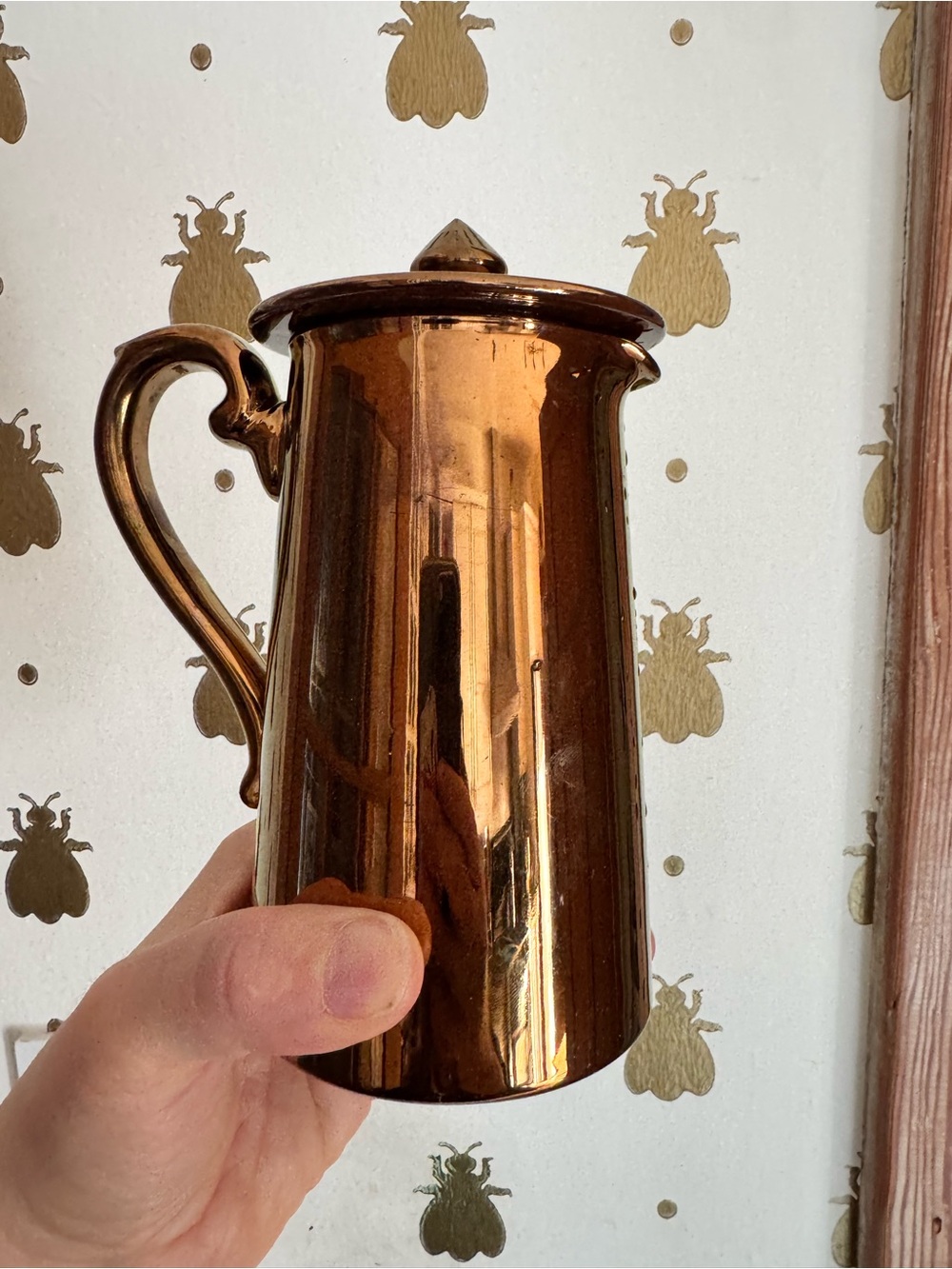 Vintage Copper-Tone Ceramic Pitcher with Lid